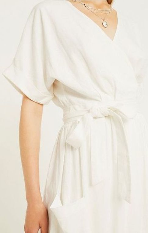 white linen wrap-around dress by Urban Outfitters