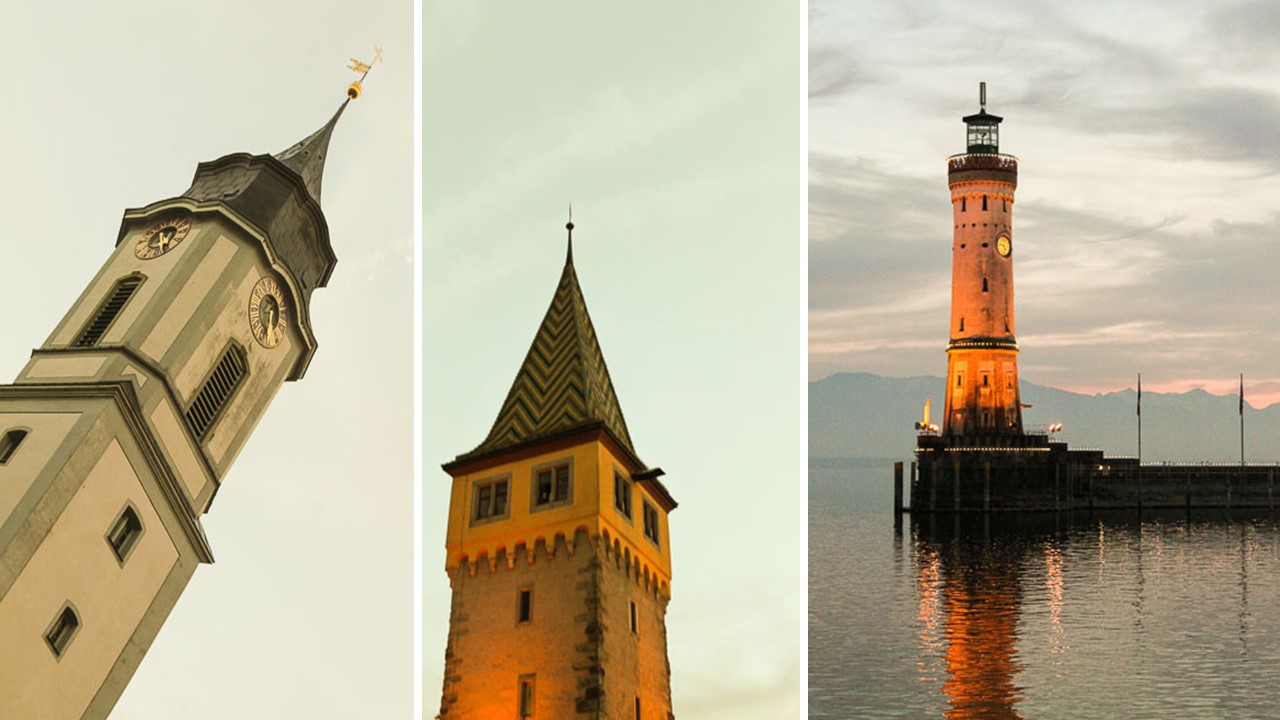 Lindau architecture including the Manturm Tower and the Lighthouse