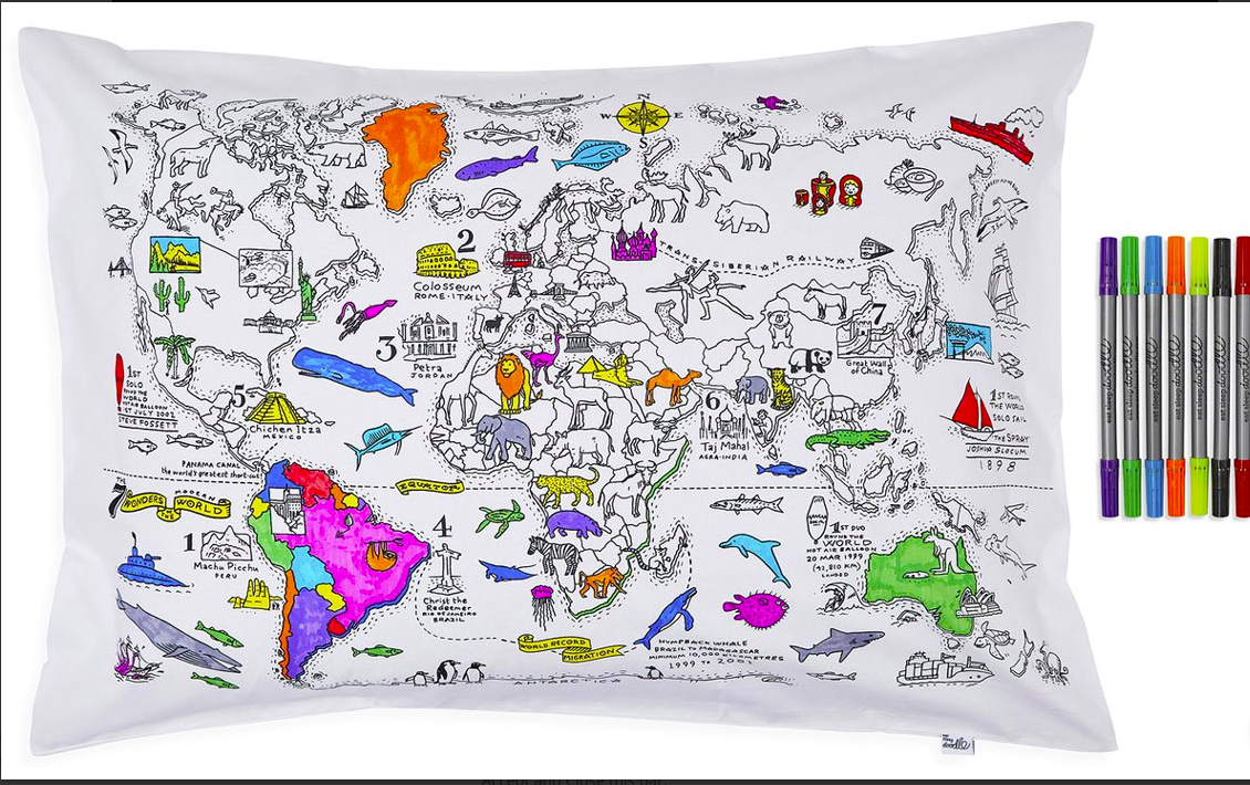 Map of the world colour in pillow